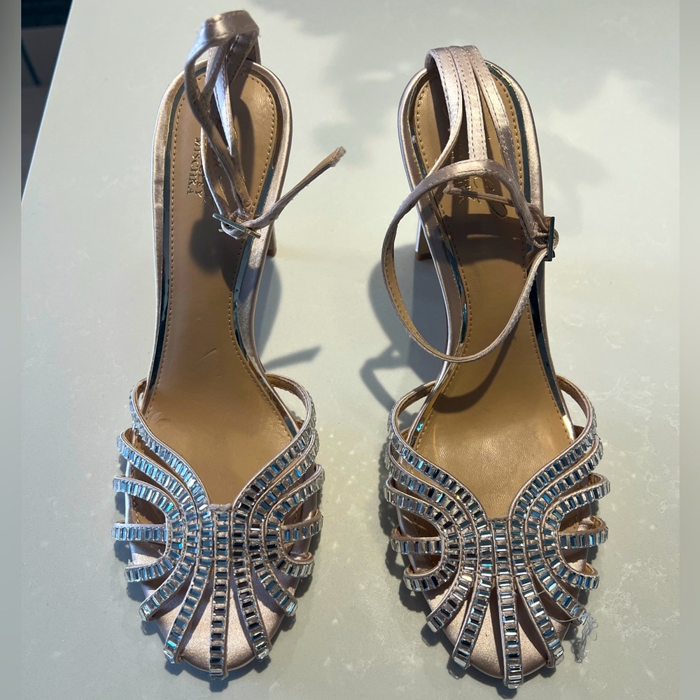 Brand new with tags: Jewel by BADGLEY MISCHKA Champagne Satin Heels in 8.5 M US